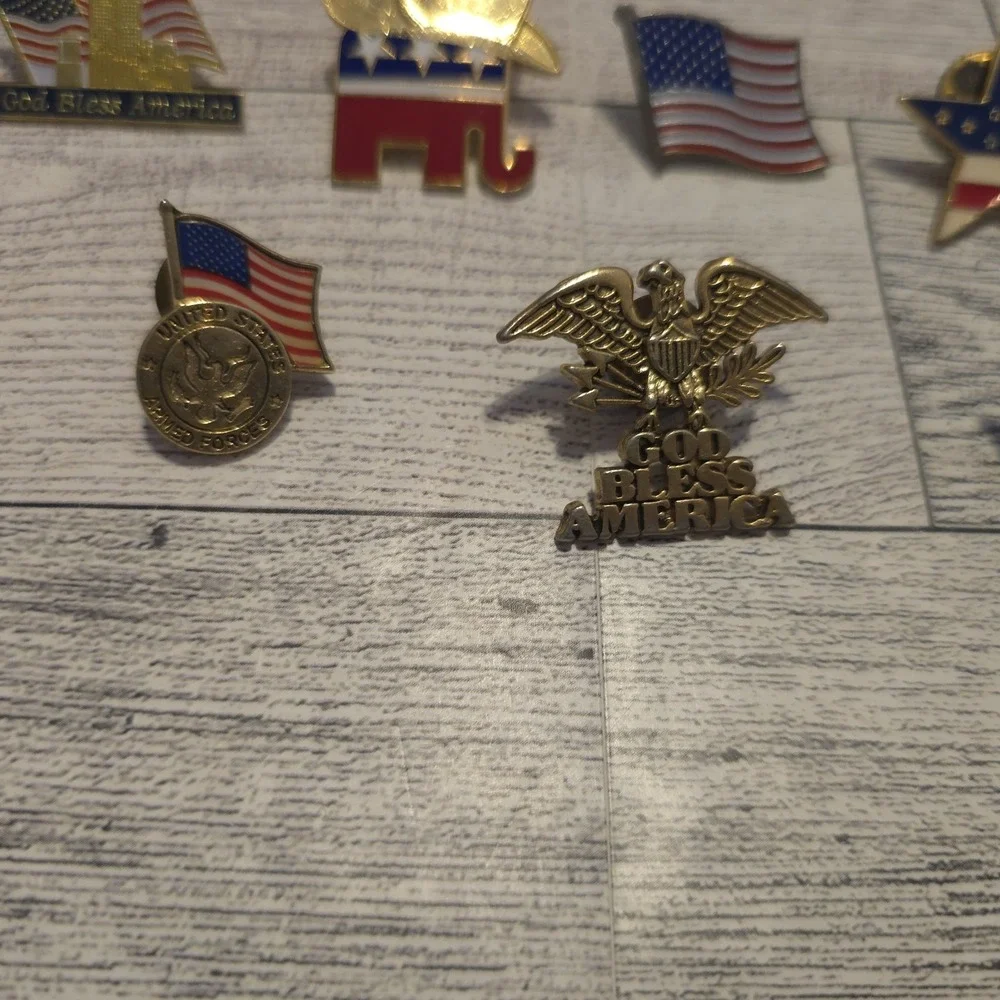 Lot 7 Patriotic USA Flag Eagle GOP Elephant Lapel Pins God Bless America‎